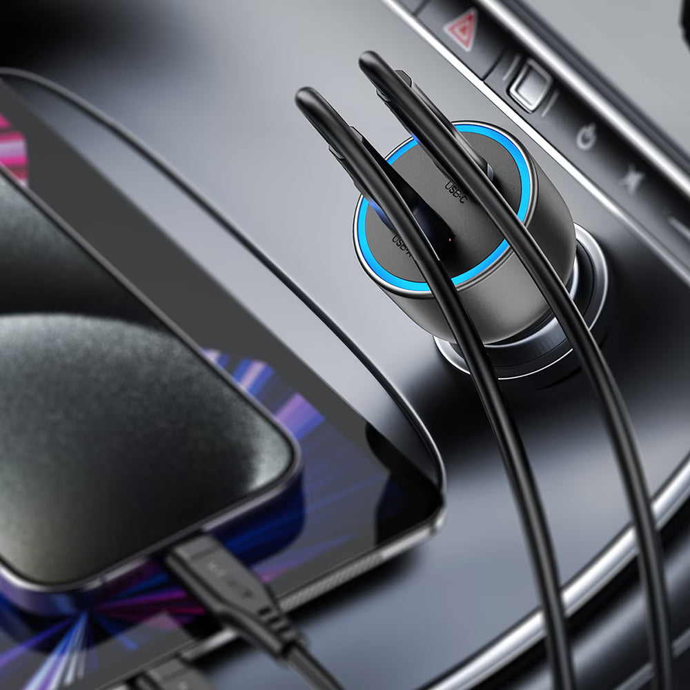 Acefast B21 billader, 75W, 3A, 1 x USB-A - 1 x USB-C, grå