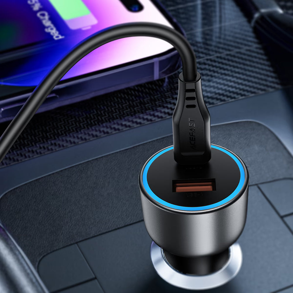 Acefast B21 billader, 75W, 3A, 1 x USB-A - 1 x USB-C, grå