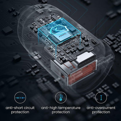 Ainope billader, 30W, 5A, 1 x USB-A - 1 x USB-C, Svart