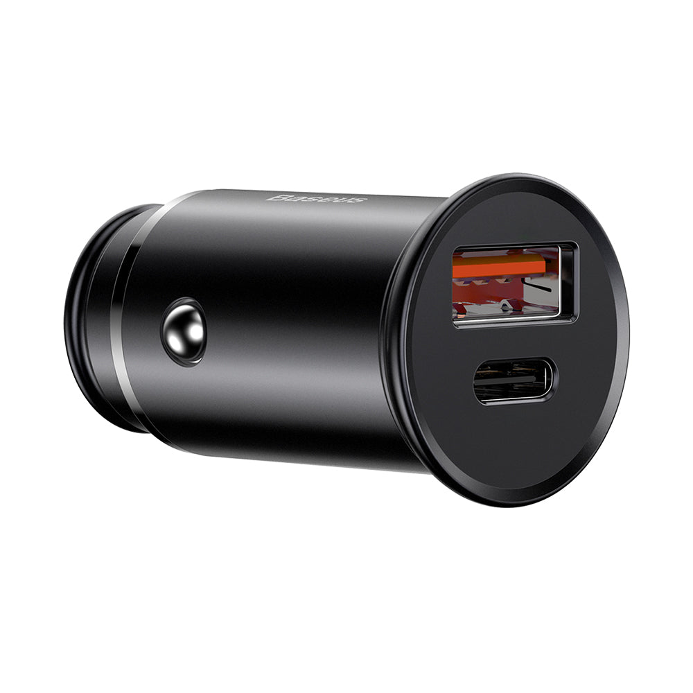 Baseus Circular Metal billader, 30W, 5A, 1 x USB-A - 1 x USB-C, Svart