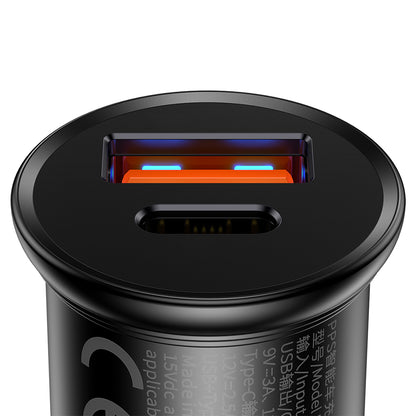 Baseus Circular Metal billader, 30W, 5A, 1 x USB-A - 1 x USB-C, Svart