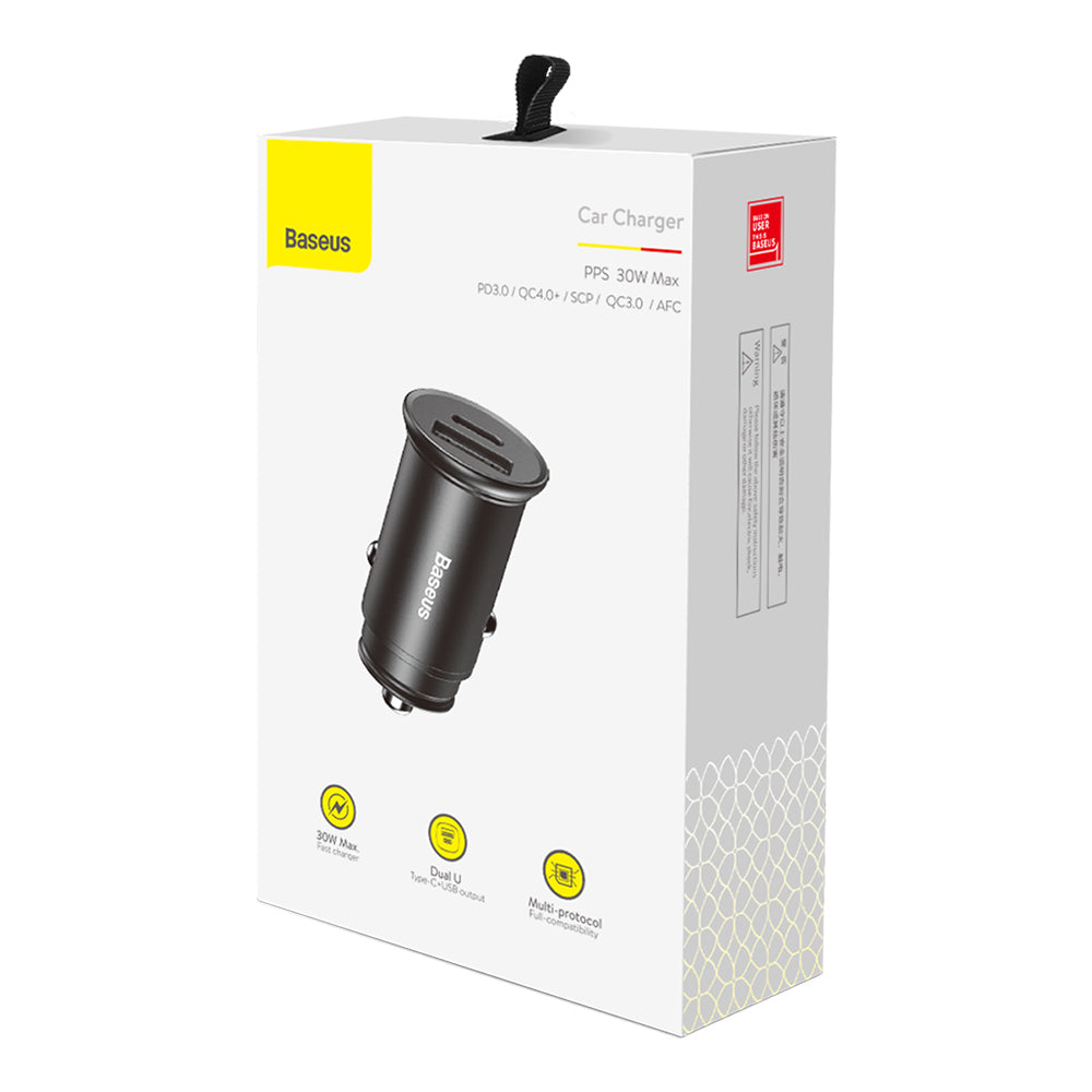 Baseus Circular Metal billader, 30W, 5A, 1 x USB-A - 1 x USB-C, Svart