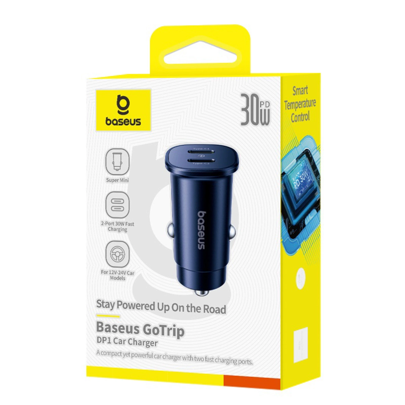 Bilader Baseus GoTrip, 30W, 3A, 2 x USB-C, Svart