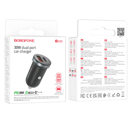 Billadere Borofone BZ22 Scenery, 30W, 3A, 1 x USB-A - 1 x USB-C, svart 