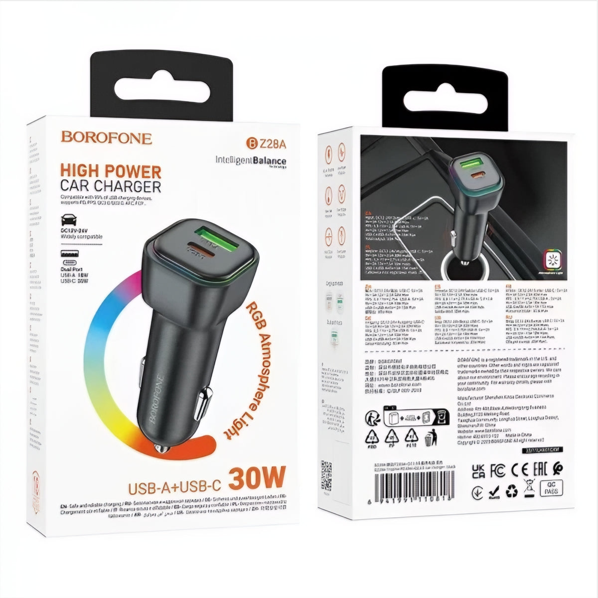 Bilader Borofone BZ28A Trophie, 30W, 3A, 1 x USB-A - 1 x USB-C, Svart