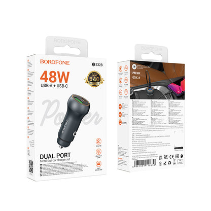 Bilader Borofone BZ32B Fresh, 48W, 3A, 1 x USB-A - 1 x USB-C, Grå