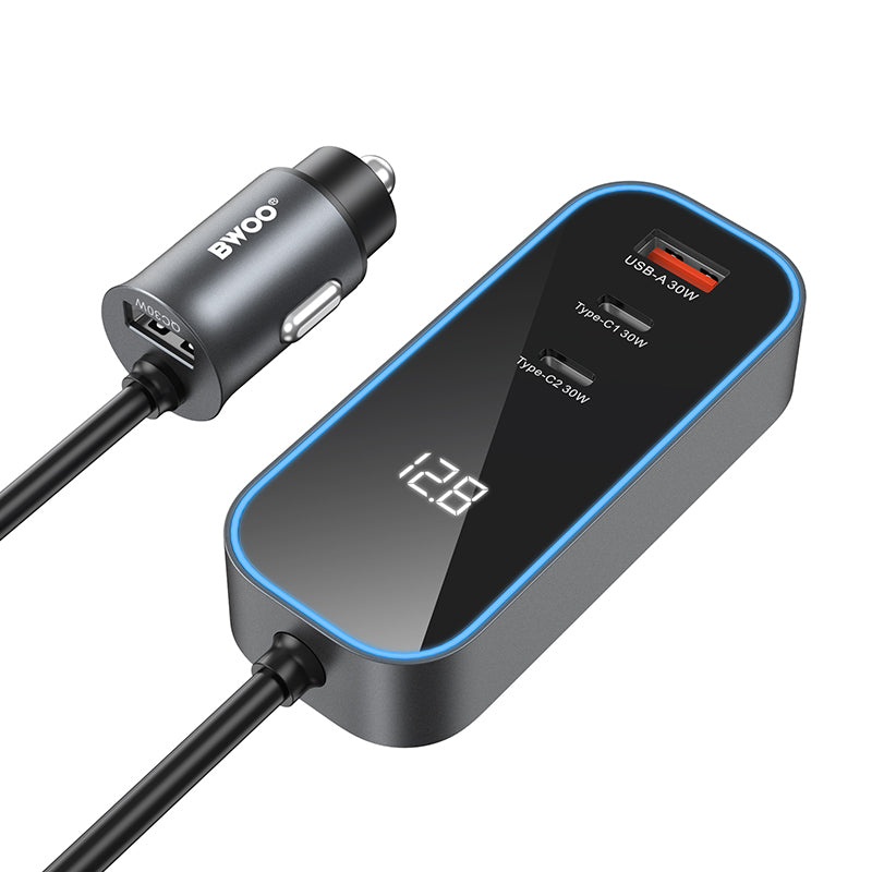 Bilader BWOO CC107 Display, 120W, 3A, 2 x USB-A - 2 x USB-C, Svart