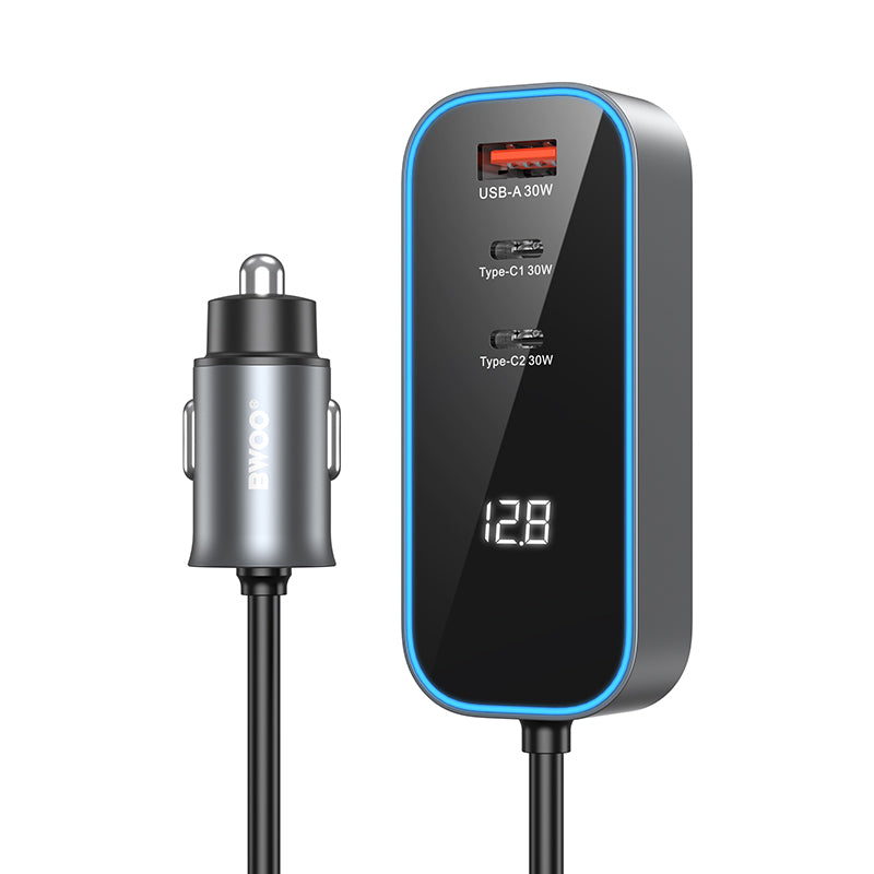 Bilader BWOO CC107 Display, 120W, 3A, 2 x USB-A - 2 x USB-C, Svart