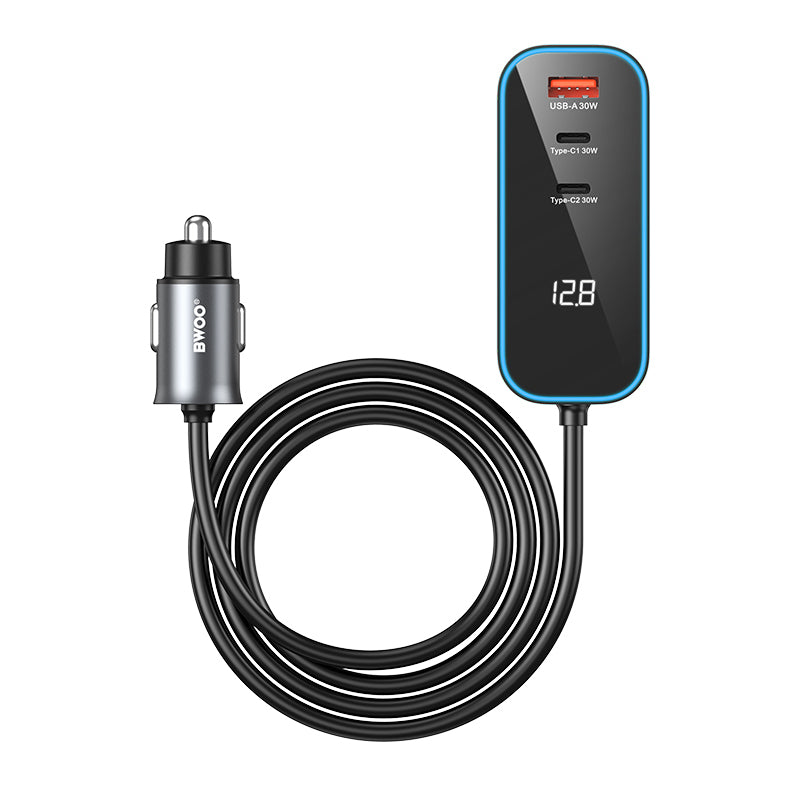 Bilader BWOO CC107 Display, 120W, 3A, 2 x USB-A - 2 x USB-C, Svart