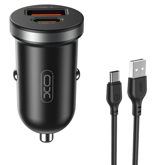 Bilader med USB-C-kabel XO Design CC56, 30W, 3A, 1 x USB-A - 1 x USB-C, Svart