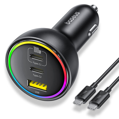 Bilader med USB-C-kabel fra Baseus, 152.5W, 5A, 1 x USB-A - 2 x USB-C, Svart C00036101111-00