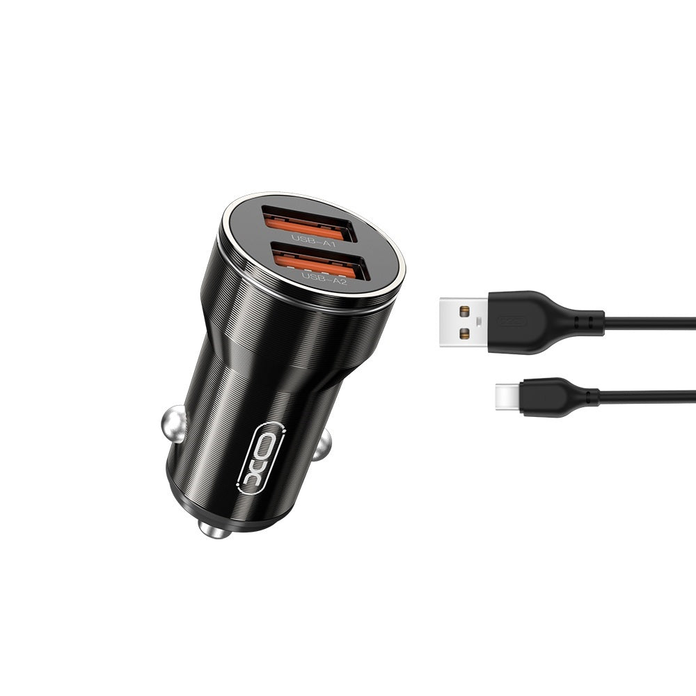 Bilader med USB-C-kabel XO Design CC48, 12W, 2.4A, 2 x USB-A, Grå
