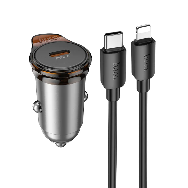 Bilader med Lightning-kabel HOCO NZ16, 30W, 3A, 1 x USB-C, Grå