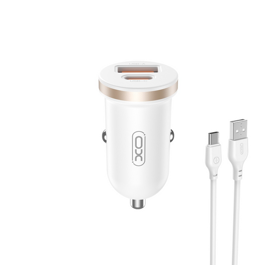 Bilader med USB-C-kabel XO Design CC56, 30W, 3A, 1 x USB-A - 1 x USB-C, Hvit