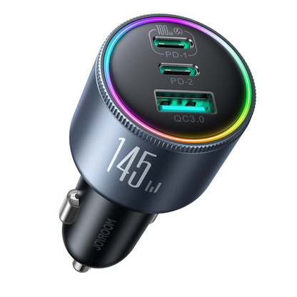 Bilader med USB-C-kabel Joyroom JR-CCN07, 145W, 5A, 1 x USB-A - 2 x USB-C, Grå