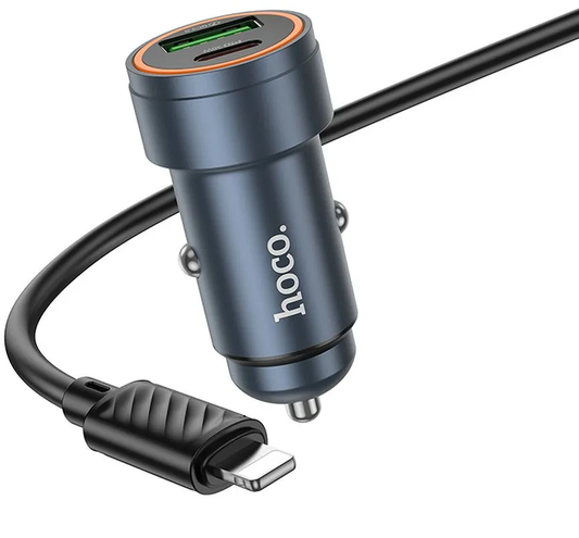 Bilader med Lightning-kabel HOCO Z57A, 30W, 3A, 1 x USB-A - 1 x USB-C, Grå