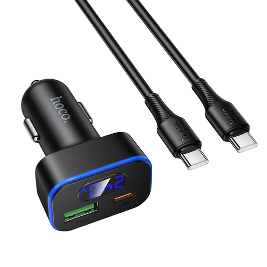 Bilader med USB-C-kabel HOCO Z63B Display, 48W, 3A, 1 x USB-A - 1 x USB-C, Svart