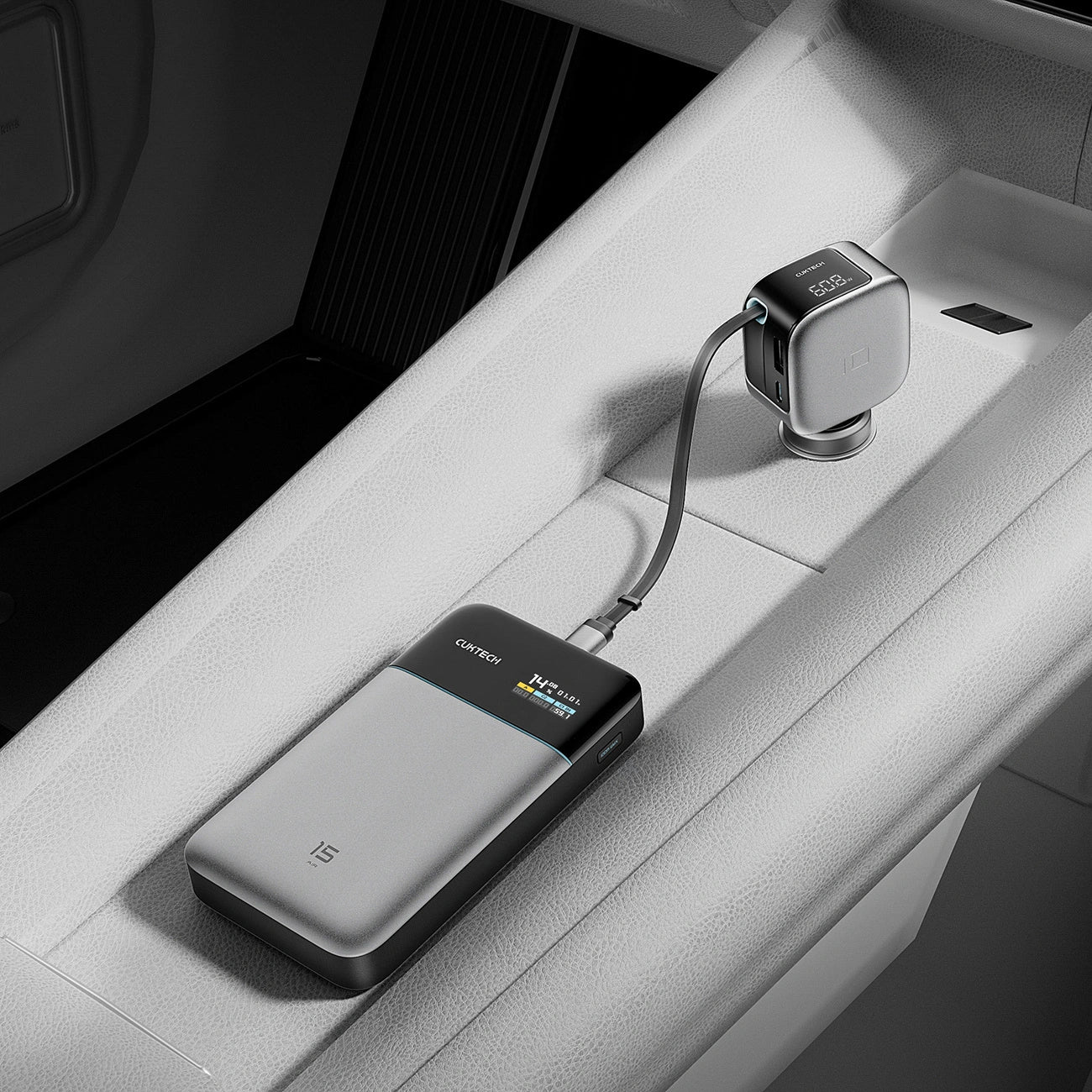 Billader med USB-C-kabel Cuktech CC903P Display, 100W, 5A, 1 x USB-A - 1 x USB-C, Grå