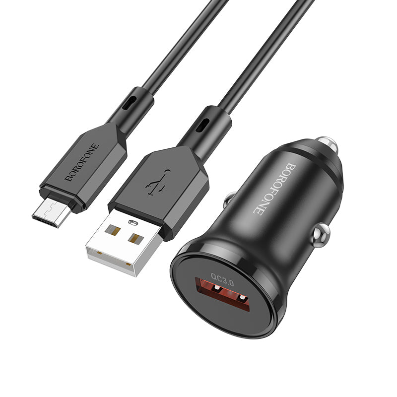 Bilader med microUSB-kabel Borofone BZ18, 18W, 3A, 1 x USB-A, Svart