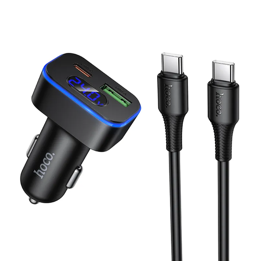 Bilader med USB-C-kabel HOCO Z63B Display, 48W, 3A, 1 x USB-A - 1 x USB-C, Svart