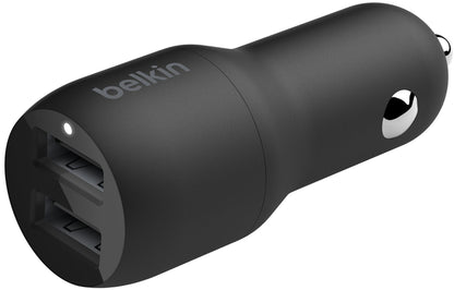Biloplader med Lightning-kabel Belkin BoostCharge Dual, 24W, 2.4A, 2 x USB-A, svart CCD001bt1MBK