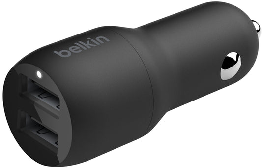Biloplader med Lightning-kabel Belkin BoostCharge Dual, 24W, 2.4A, 2 x USB-A, svart CCD001bt1MBK