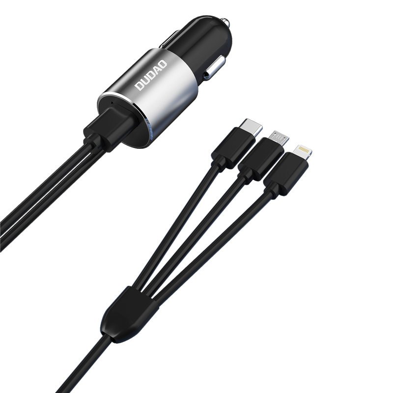 Billader med Lightning / microUSB / USB-C-kabel Dudao R5ProN, 17W, 3,4A, 1 x USB-A, svart