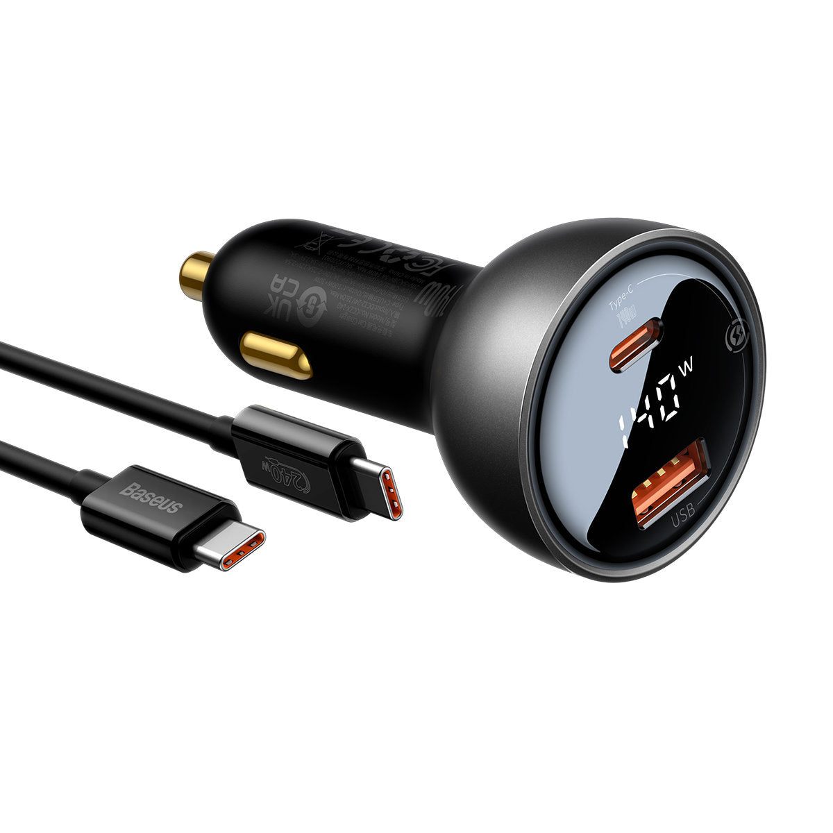 Bilader med USB-C-kabel fra Baseus, 140W, 5A, 1 x USB-A - 1 x USB-C, Svart CGZX070001