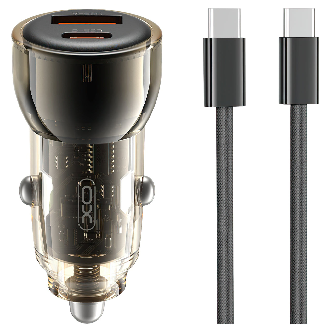 Bilader med USB-C-kabel XO Design CC60, 60W, 3A, 1 x USB-A - 1 x USB-C, Svart