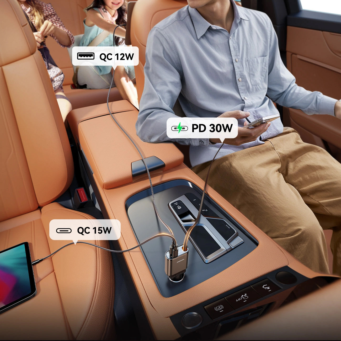 Bilader med USB-C-kabel Joyroom JR-CCL07, 30W, 3A, 1 x USB-A - 1 x USB-C, Grå