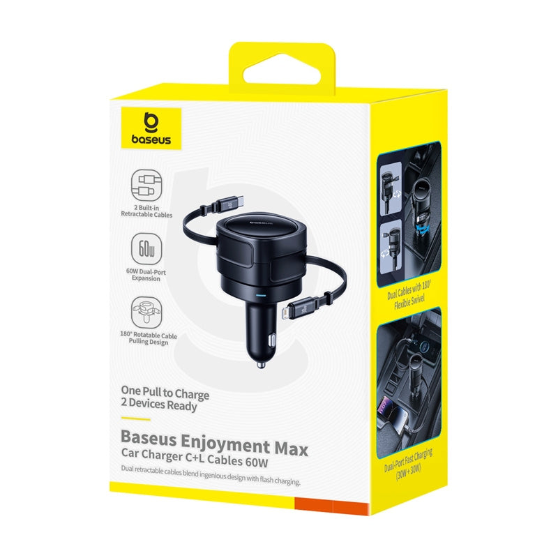 Bilader med USB-C / Lightning-kabel Baseus Enjoyment Max, 60W, 3A, Svart C00035507121-00