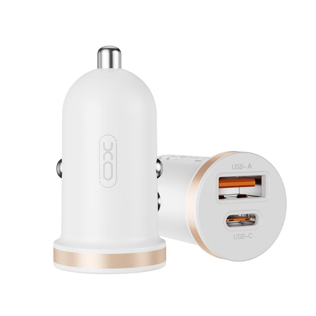 Bilader med Lightning-kabel XO Design CC56, 30W, 3A, 1 x USB-A - 1 x USB-C, Hvit