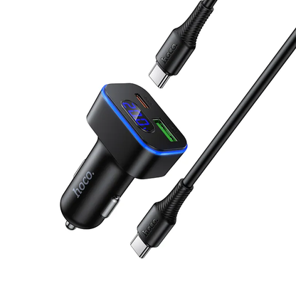Bilader med USB-C-kabel HOCO Z63B Display, 48W, 3A, 1 x USB-A - 1 x USB-C, Svart