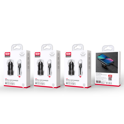 Bilader med USB-C-kabel XO Design CC48, 12W, 2.4A, 2 x USB-A, Grå
