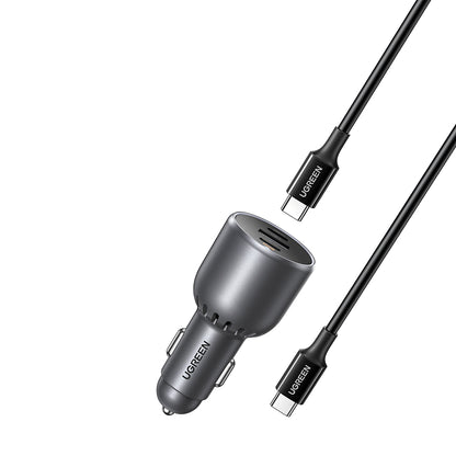Bilader med USB-C-kabel UGREEN EC705, 130W, 5A, 1 x USB-A - 2 x USB-C, Grå