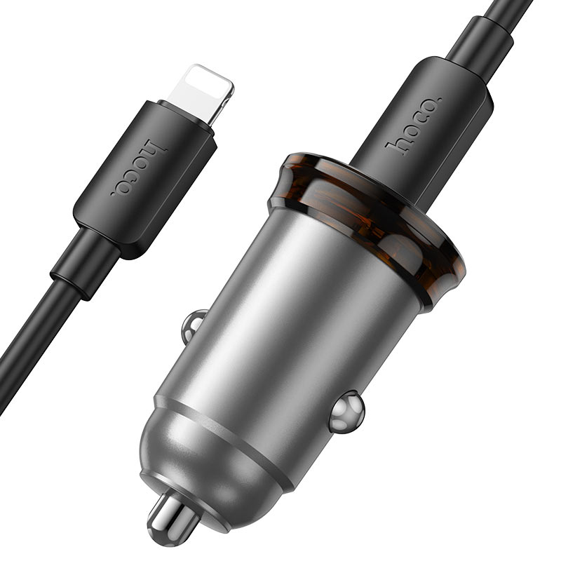 Bilader med Lightning-kabel HOCO NZ16B, 45W, 3A, 2 x USB-C, Grå