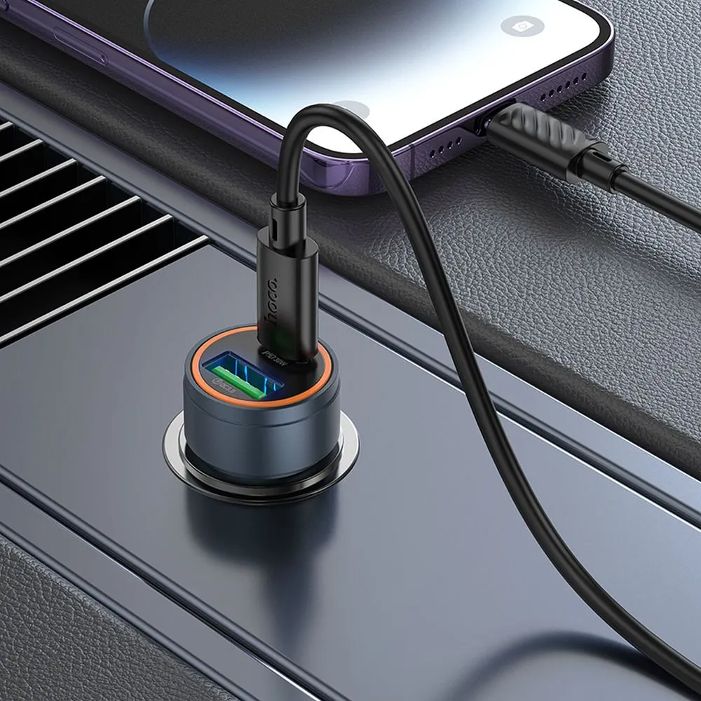 Bilader med Lightning-kabel HOCO Z57A, 30W, 3A, 1 x USB-A - 1 x USB-C, Grå