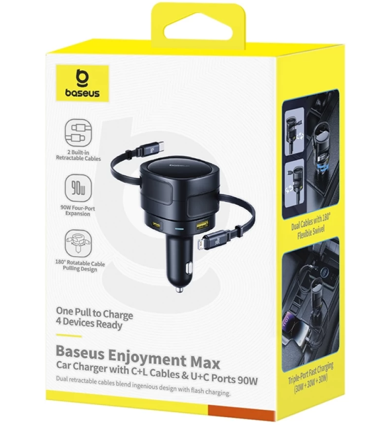 Baseus Enjoyment Max billader med USB-C-/Lightning-kabel, 90 W, 1 x USB-A – 1 x USB-C, svart C00035507121-02
