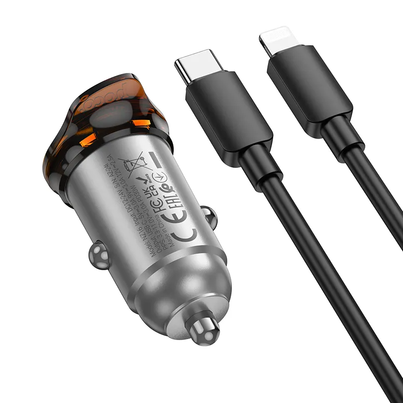 Bilader med Lightning-kabel HOCO NZ16, 30W, 3A, 1 x USB-C, Grå