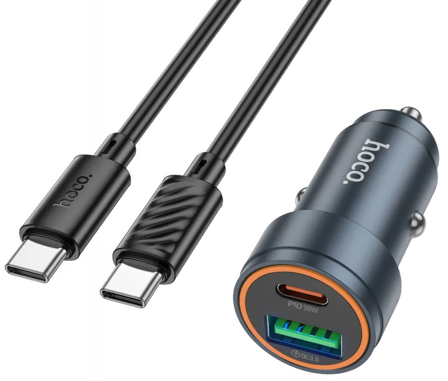 Bilader med USB-C-kabel HOCO Z57A, 30W, 3A, 1 x USB-A - 1 x USB-C, Grå