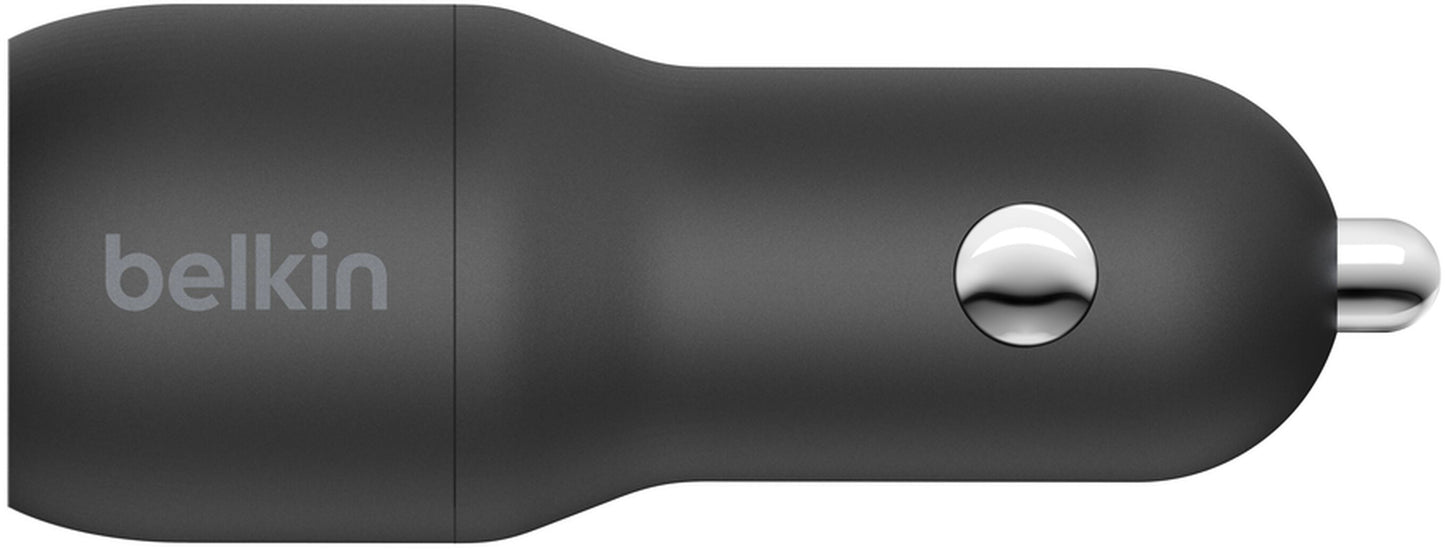 Biloplader med USB-C-kabel Belkin BoostCharge Dual, 24W, 2,4A, 2 x USB-A, svart CCE001bt1MBK