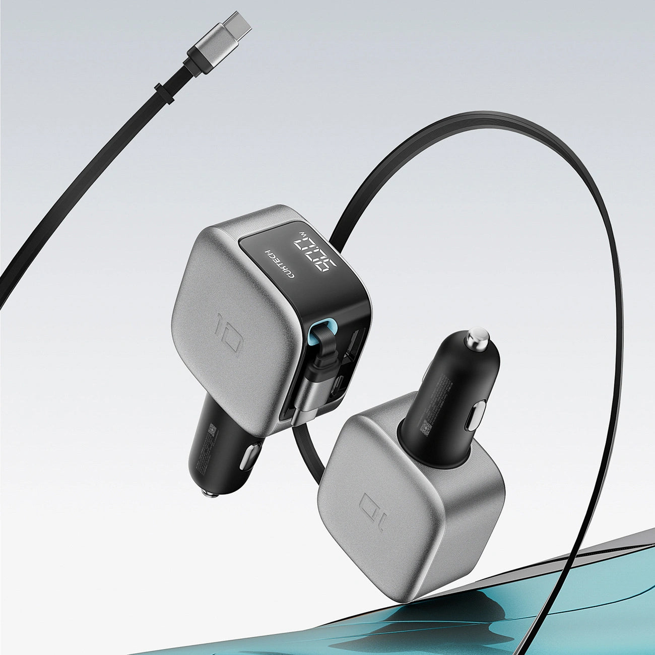 Billader med USB-C-kabel Cuktech CC903P Display, 100W, 5A, 1 x USB-A - 1 x USB-C, Grå