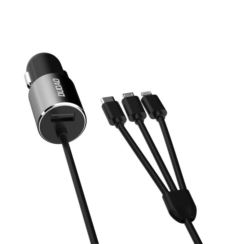 Billader med Lightning / microUSB / USB-C-kabel Dudao R5ProN, 17W, 3,4A, 1 x USB-A, svart