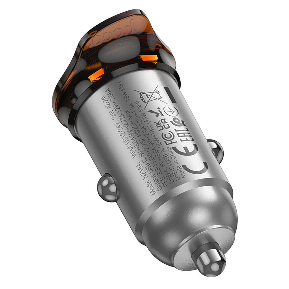 Bilader med Lightning-kabel HOCO NZ16A, 43W, 3A, 1 x USB-A - 1 x USB-C, Grå