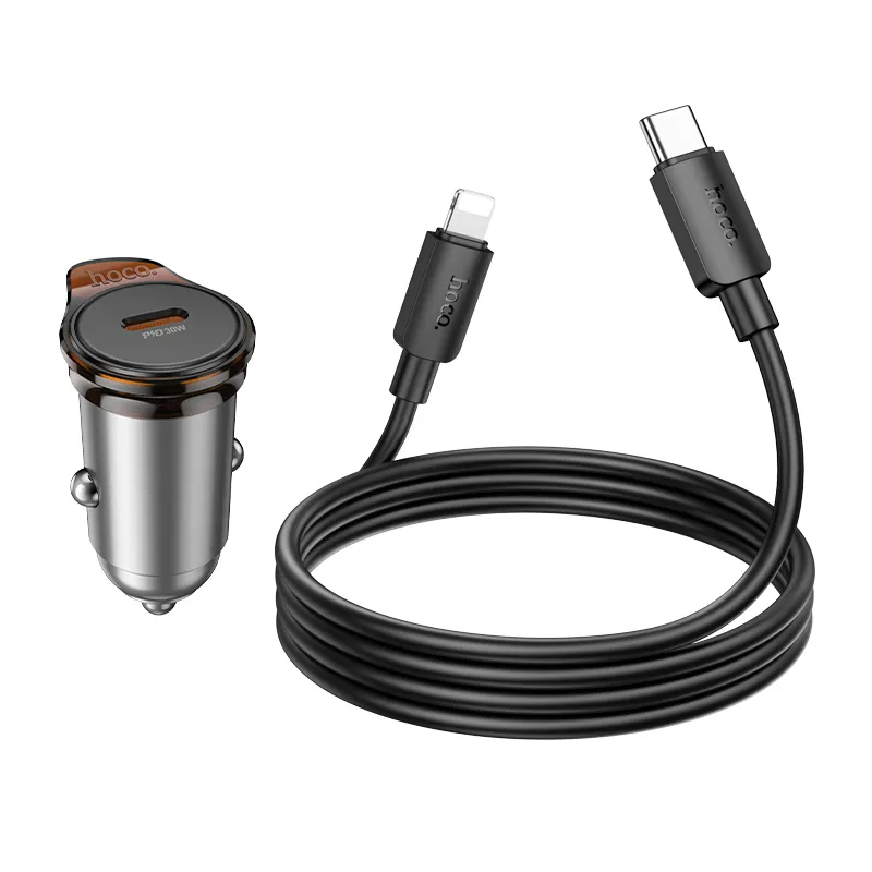 Bilader med Lightning-kabel HOCO NZ16, 30W, 3A, 1 x USB-C, Grå