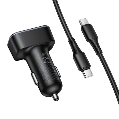 Bilader med USB-C-kabel HOCO Z63B Display, 48W, 3A, 1 x USB-A - 1 x USB-C, Svart