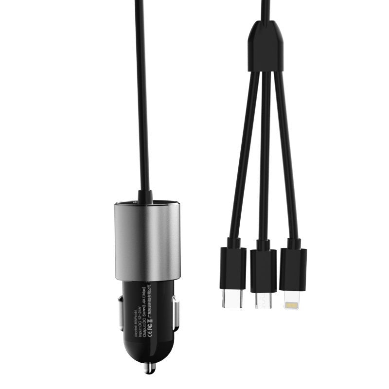 Billader med Lightning / microUSB / USB-C-kabel Dudao R5ProN, 17W, 3,4A, 1 x USB-A, svart