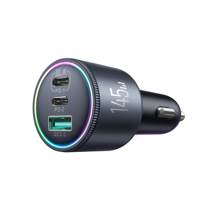 Bilader med USB-C-kabel Joyroom JR-CCN07, 145W, 5A, 1 x USB-A - 2 x USB-C, Grå