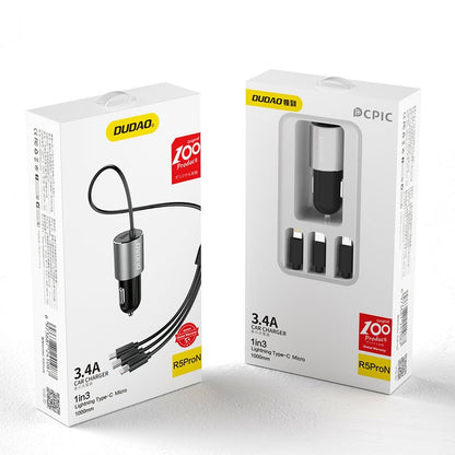 Billader med Lightning / microUSB / USB-C-kabel Dudao R5ProN, 17W, 3,4A, 1 x USB-A, svart