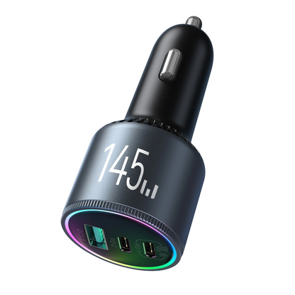 Bilader med USB-C-kabel Joyroom JR-CCN07, 145W, 5A, 1 x USB-A - 2 x USB-C, Grå